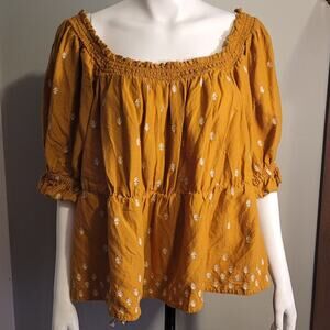 OLD NAVY Women’s Plus 2X Mustard Yellow Swiss Dot Peplum Blouse Boho Cottagecore